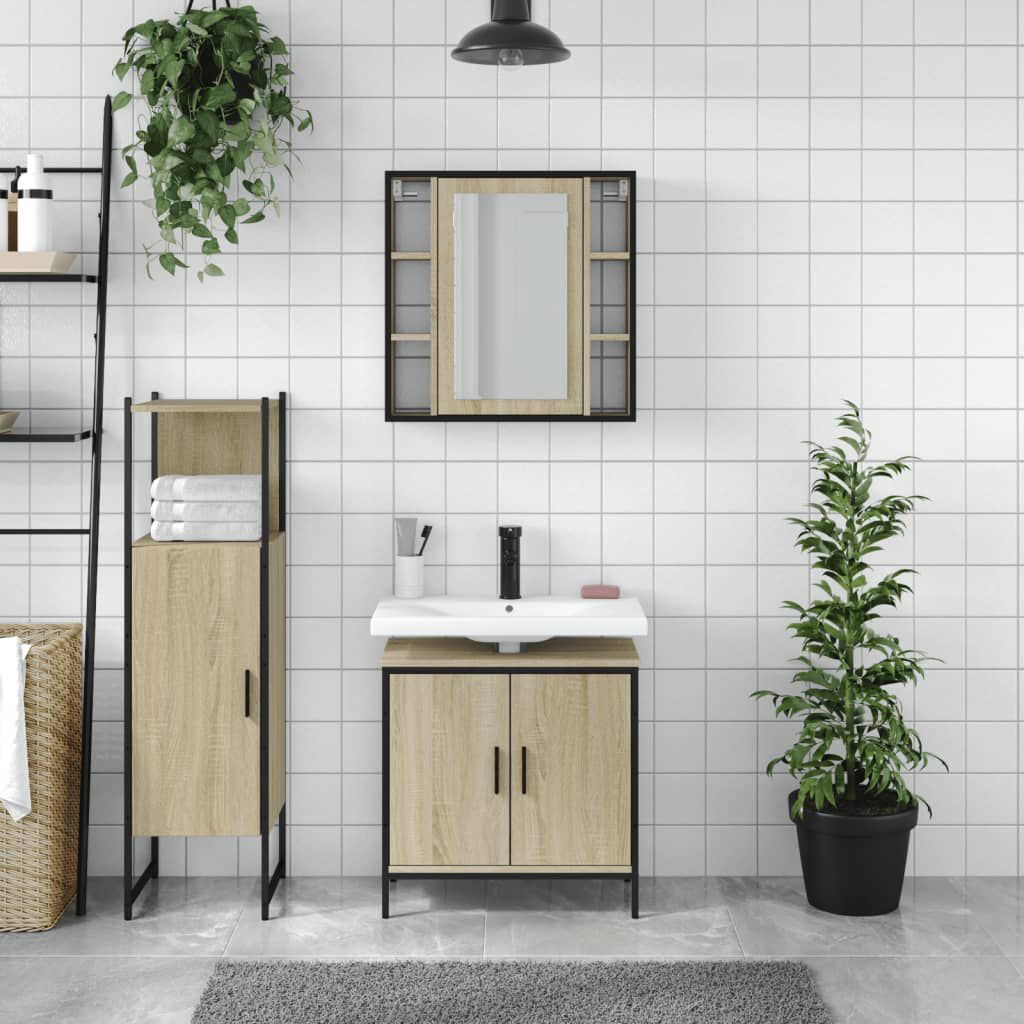 vidaXL Σετ Επίπλων Μπάνιου 3 Τεμαχίων Sonoma Δρυς Επεξεργασμένο Ξύλο