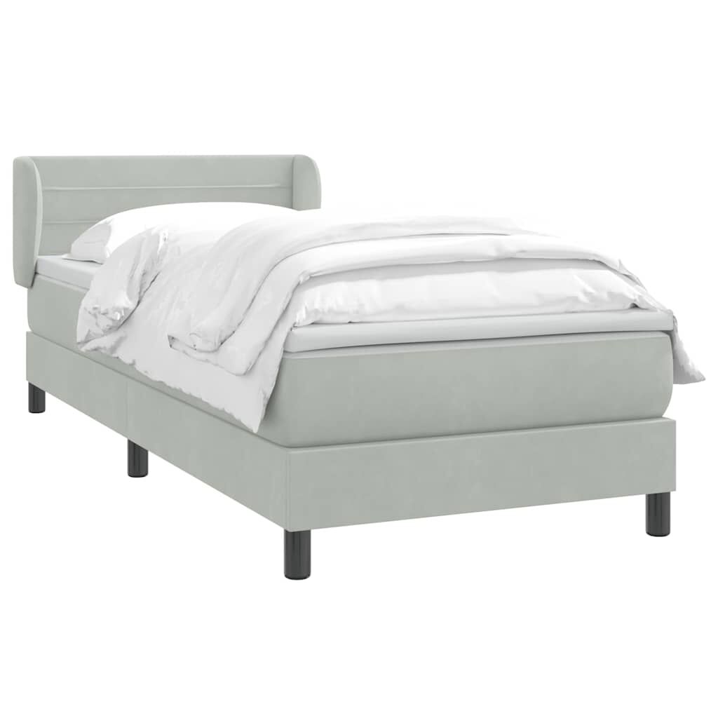 vidaXL Box Spring κρεβάτι με στρώμα ανοιχτό γκρι 90x210 cm Βελούδινο