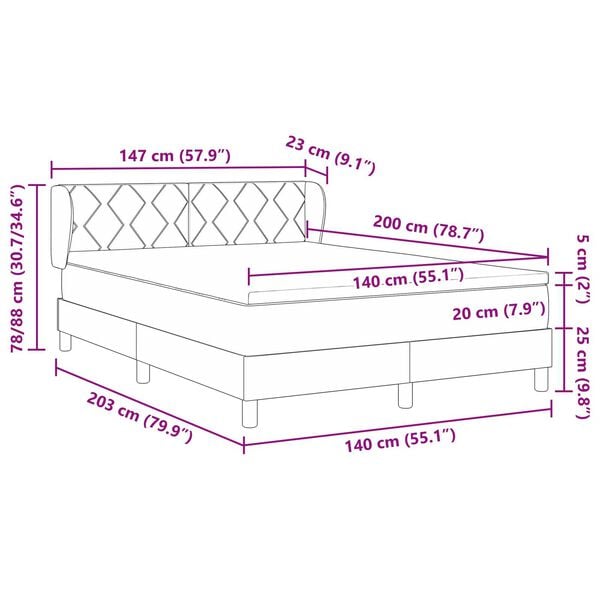 vidaXL Κρεβάτι box spring με στρώμα Μαύρο 140 x 200 cm ύφασμα