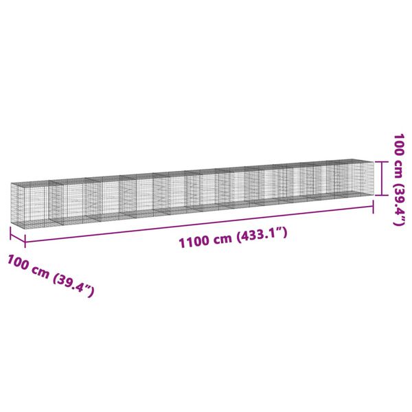 vidaXL Συρματοκιβώτιο με Κάλυμμα 1100x100x100 εκ. Γαλβανισμένο Χάλυβα