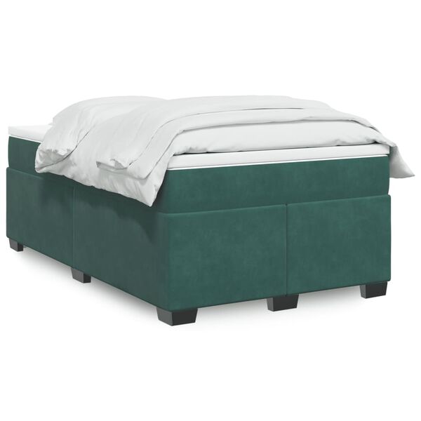 vidaXL Κρεβάτι Boxspring με Στρώμα Σκούρο Πράσινο 120x200εκ. Βελούδινο