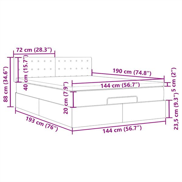vidaXL Οθωμανικό κρεβάτι με στρώμα & LEDs Μαύρο 140x190 cm Ύφασμα