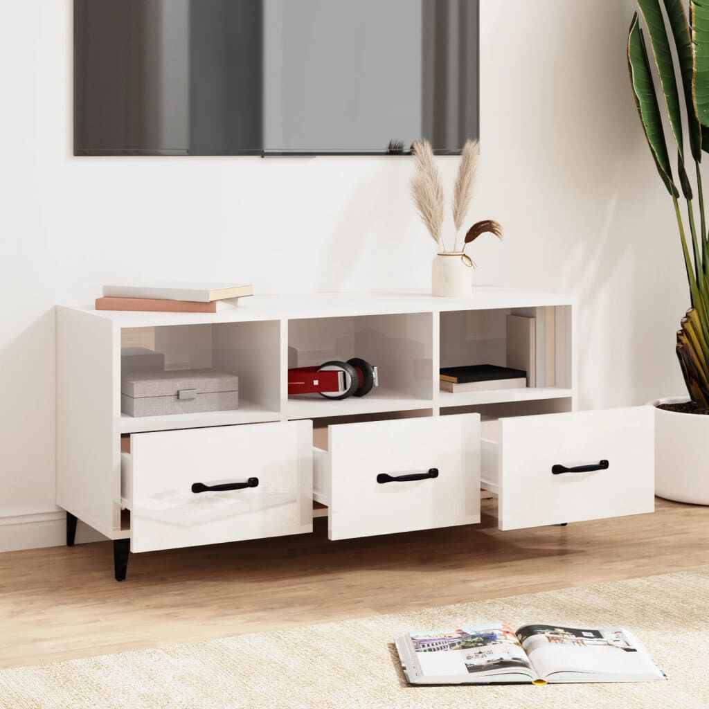 vidaXL Έπιπλο Τηλεόρασης Γυαλ. Λευκό 102x35x50 εκ. Επεξεργασμένο Ξύλο