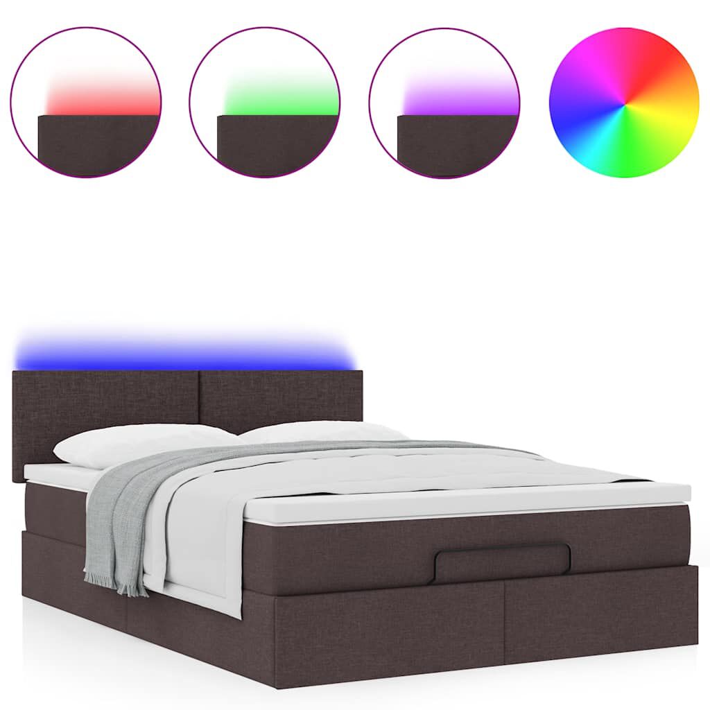 vidaXL Οθωμανικό κρεβάτι με στρώμα & LEDs Σκούρο καφέ 140x190cm Ύφασμα