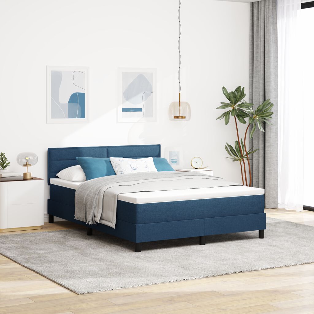 vidaXL κρεβάτι box spring με στρώμα και LED μπλε 140x190 εκ. ύφασμα