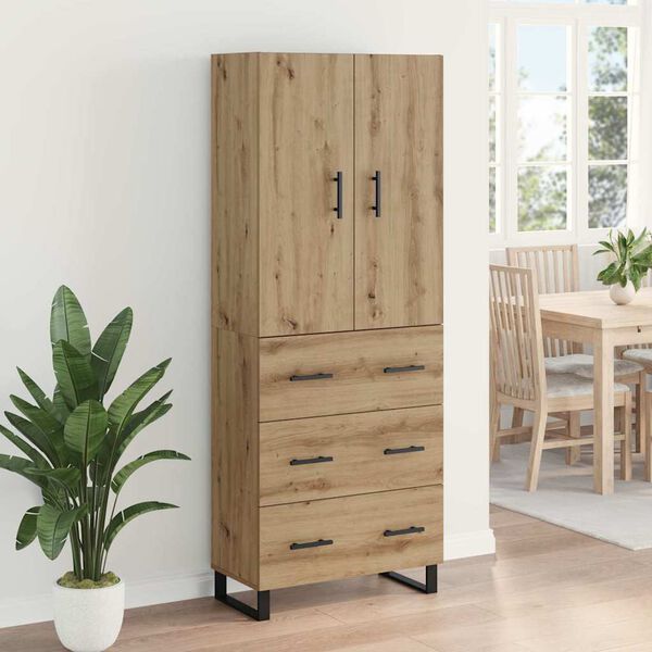 vidaXL Highboard με συρτάρι 2 pcs Artisan Oak Σύνθετο Ξύλο και Γυαλί