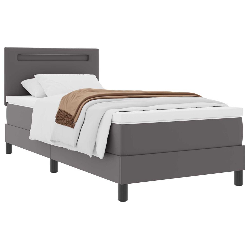 vidaXL Κρεβάτι Box Spring με Στρώμα Γκρι 100x200 cm από Συνθετικό Δέρμα