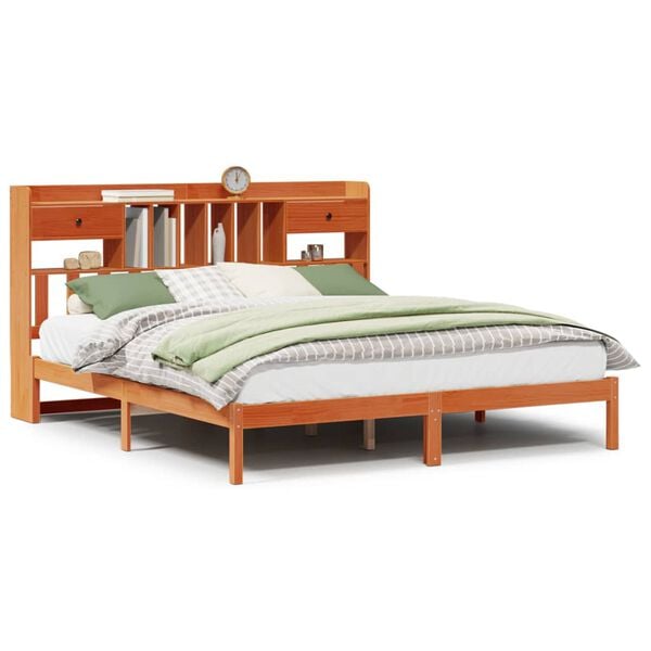 vidaXL Κρεβάτι Βιβλιοθήκη Χωρίς Στρώμα 200x200 εκ Μασίφ Ξύλο Πεύκου