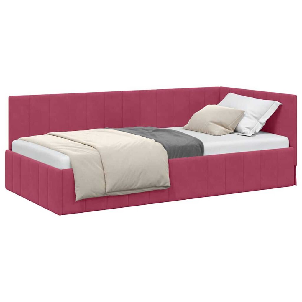 vidaXL Κρεβάτι Γωνίας με κεφαλάρι Μπορντό 90 x 190 cm Βελούδο