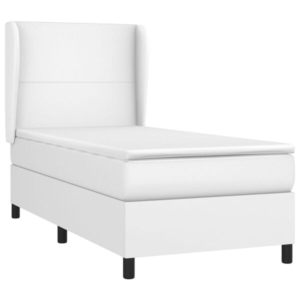 vidaXL Κρεβάτι Boxspring με Στρώμα Λευκό 100x200εκ.από Συνθετικό Δέρμα