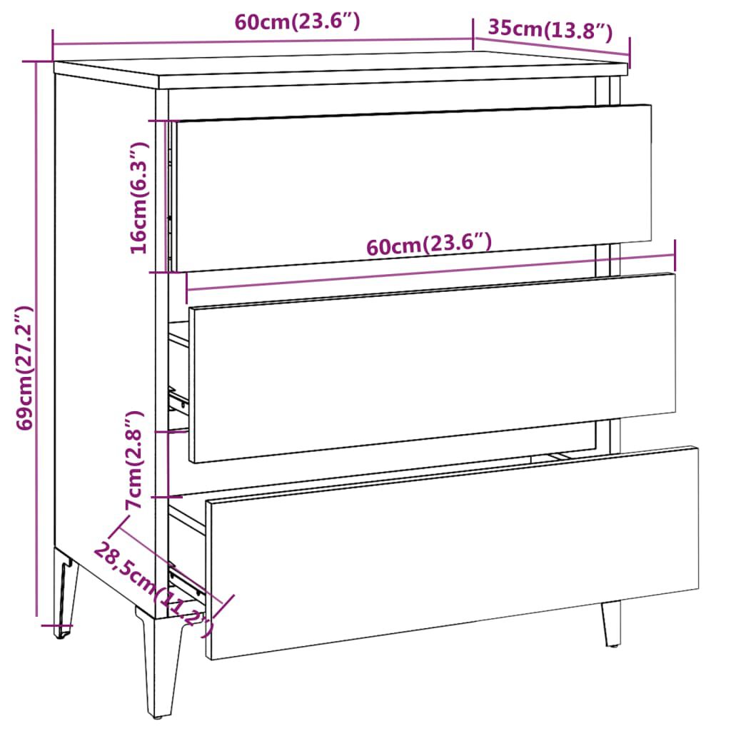 vidaXL Συρταριέρα Καφέ Δρυς 60 x 35 x 69 εκ. από Επεξεργασμένο Ξύλο