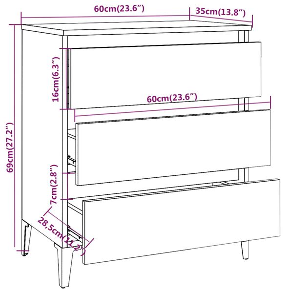 vidaXL Συρταριέρα Καφέ Δρυς 60 x 35 x 69 εκ. από Επεξεργασμένο Ξύλο
