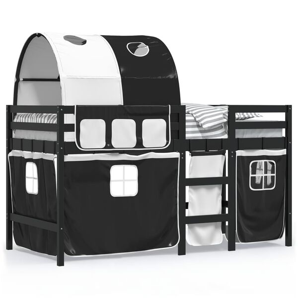 vidaXL Υπερυψ. Κρεβάτι με Τούνελ Λευκό/Μαύρο 90 x 200 εκ. Μασίφ Πεύκο