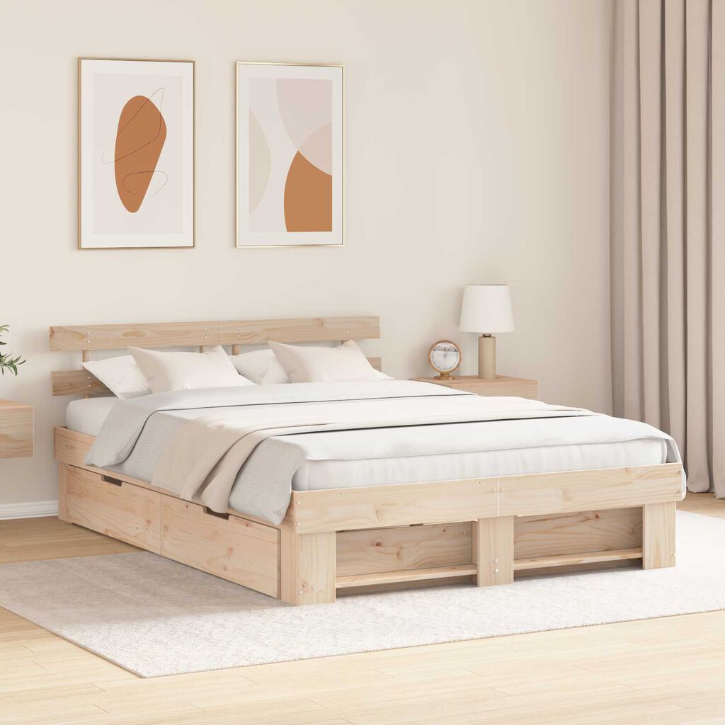 vidaXL Σκελετός Κρεβατιού Καφέ 150 x 200 cm Συμπαγές ξύλο πεύκου