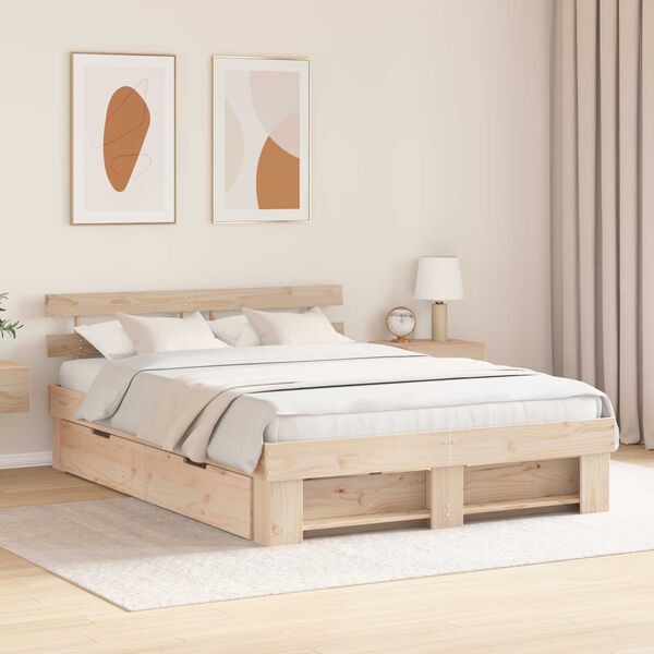 vidaXL Σκελετός Κρεβατιού Καφέ 150 x 200 cm Συμπαγές ξύλο πεύκου