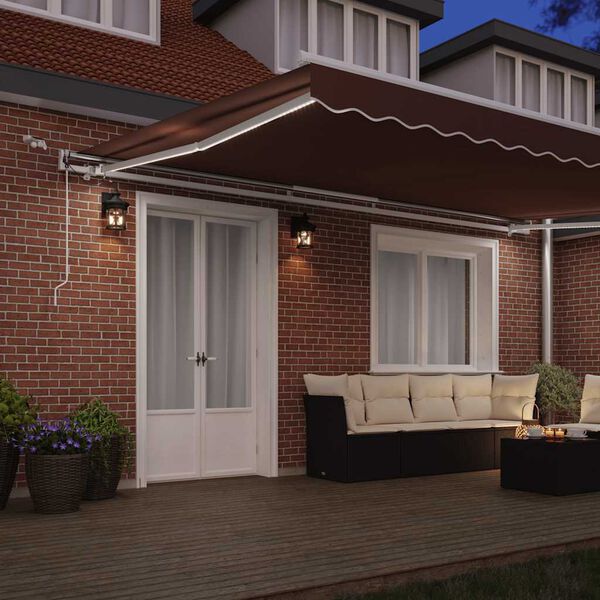 vidaXL Τέντα Πτυσσόμενη Αυτόματη με LED Καφέ 500x300 εκ.