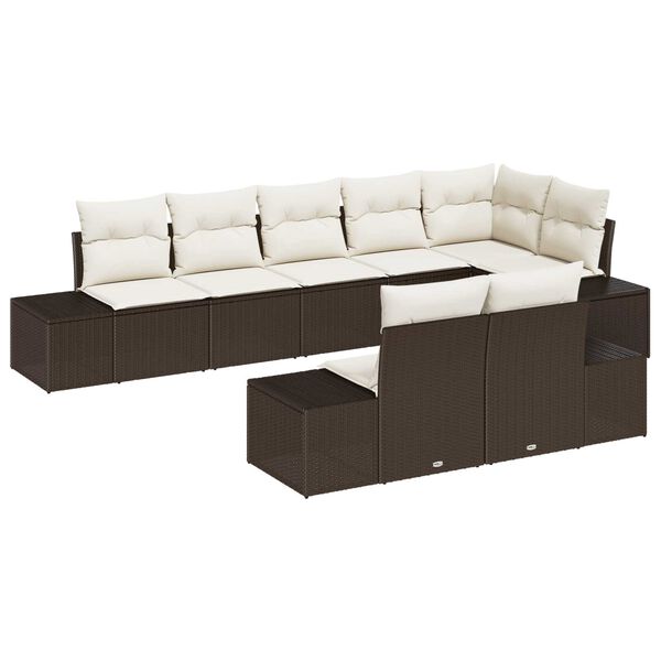 vidaXL Σετ Καναπέ Κήπου με μαξιλάρι 8 pcs Καφέ και κρεμ Πολυ ράταν