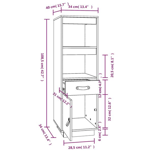 vidaXL Ντουλάπι Ψηλό Λευκό 34 x 40 x 108,5 εκ. από Μασίφ Ξύλο Πεύκου