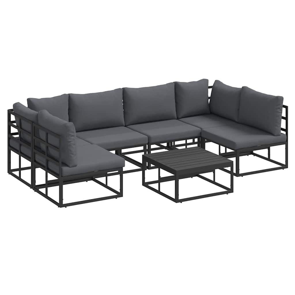 vidaXL Σετ Καναπέ Κήπου με μαξιλάρι 7 pcs Μαύρο Αλουμίνιο
