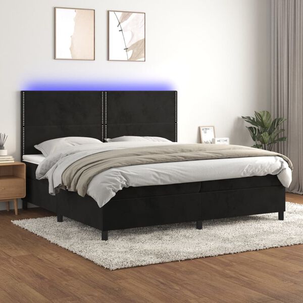 vidaXL &Kappa;&rho;&epsilon;&beta;ά&tau;&iota; Boxspring &mu;&epsilon; &Sigma;&tau;&rho;ώ&mu;&alpha; & LED &Mu;&alpha;ύ&rho;&omicron; 200x200 &epsilon;&kappa;. &Beta;&epsilon;&lambda;&omicron;ύ&delta;&iota;&nu;&omicron;