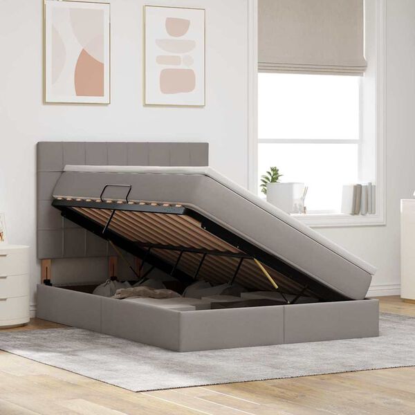 vidaXL Κρεβάτι Αποθήκης με στρώμα Taupe 140 x 200 cm Τεχνητό Δέρμα