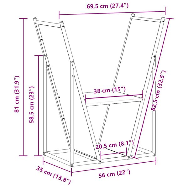 vidaXL Ράφι Καυσόξυλων Μαύρο 69,5x35x81 εκ. Χάλυβας ψυχρής έλασης