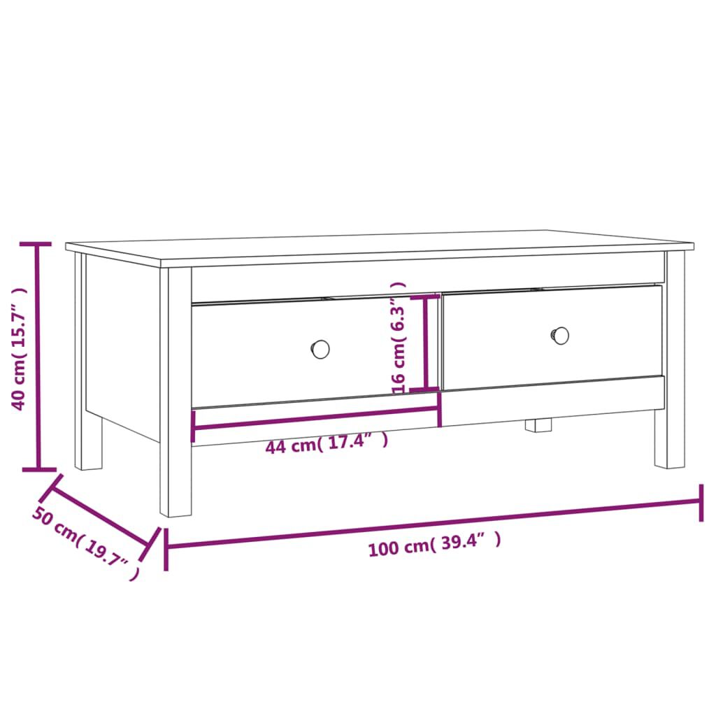 vidaXL Τραπεζάκι Σαλονιού Καφέ Μελί 100x50x40 εκ. Μασίφ Ξύλο Πεύκου