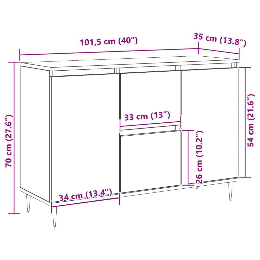 vidaXL Σύνθετο με Πόρτες & Συρτάρια Μαύρο Δρυς 101,5x35x70 εκ.