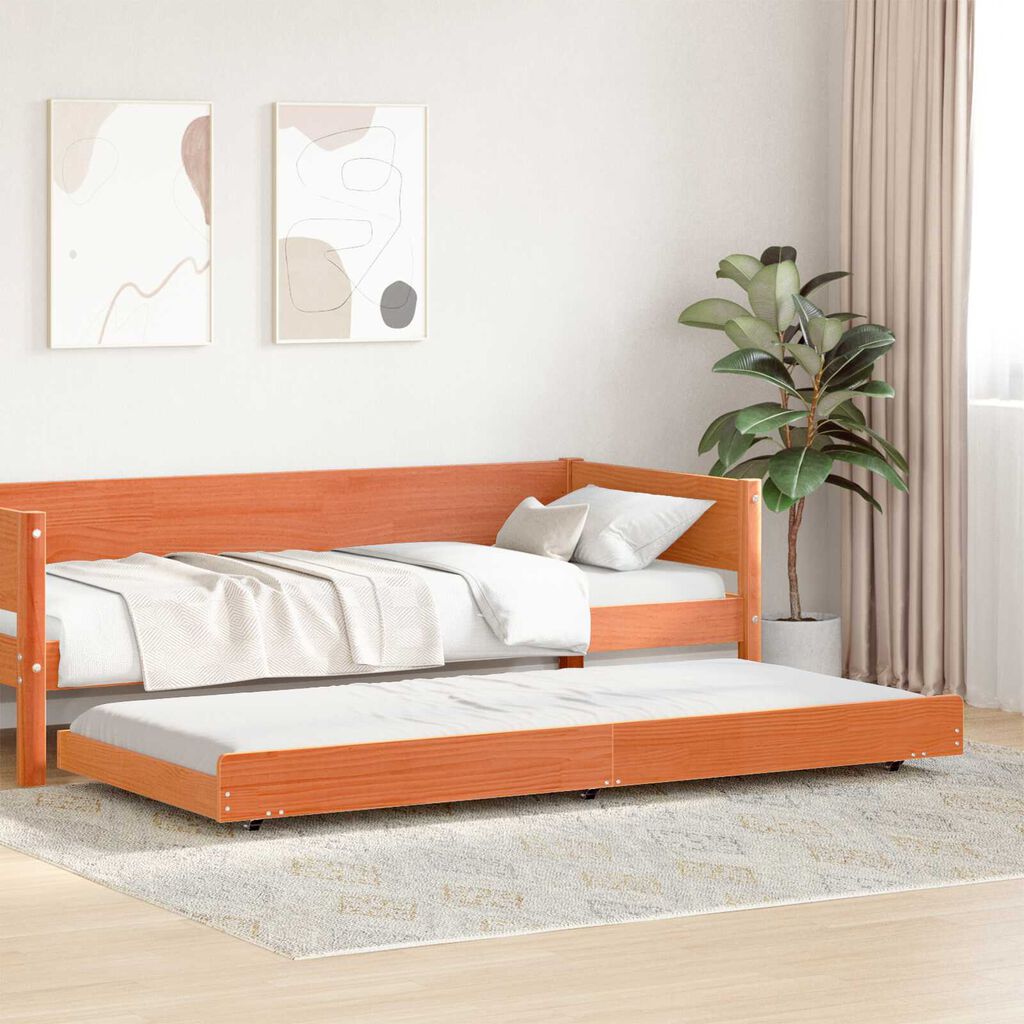 vidaXL Κρεβάτι Καφέ κερωμένο Μασίφ ξύλο 90 x 190 cm Ανθεκτικό Κρεβάτι