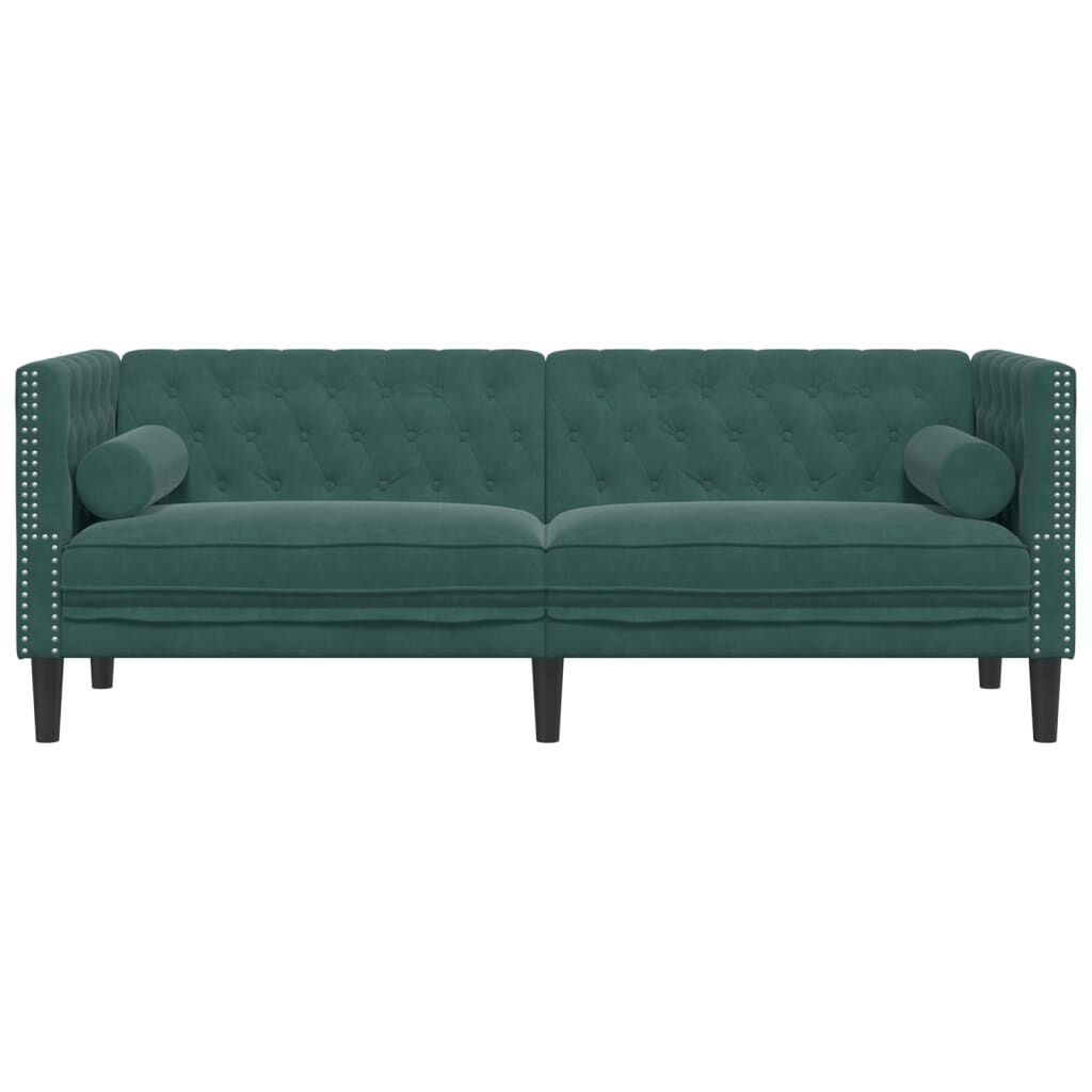 vidaXL Καναπές Τριθέσιος Chesterfield + Στηρίγματα Σκ. Πράσινο Βελούδο