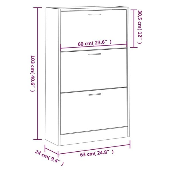 vidaXL Παπουτσοθήκη Γκρι Σκυροδέματος 63x24x103 εκ. Επεξεργασμένο Ξύλο