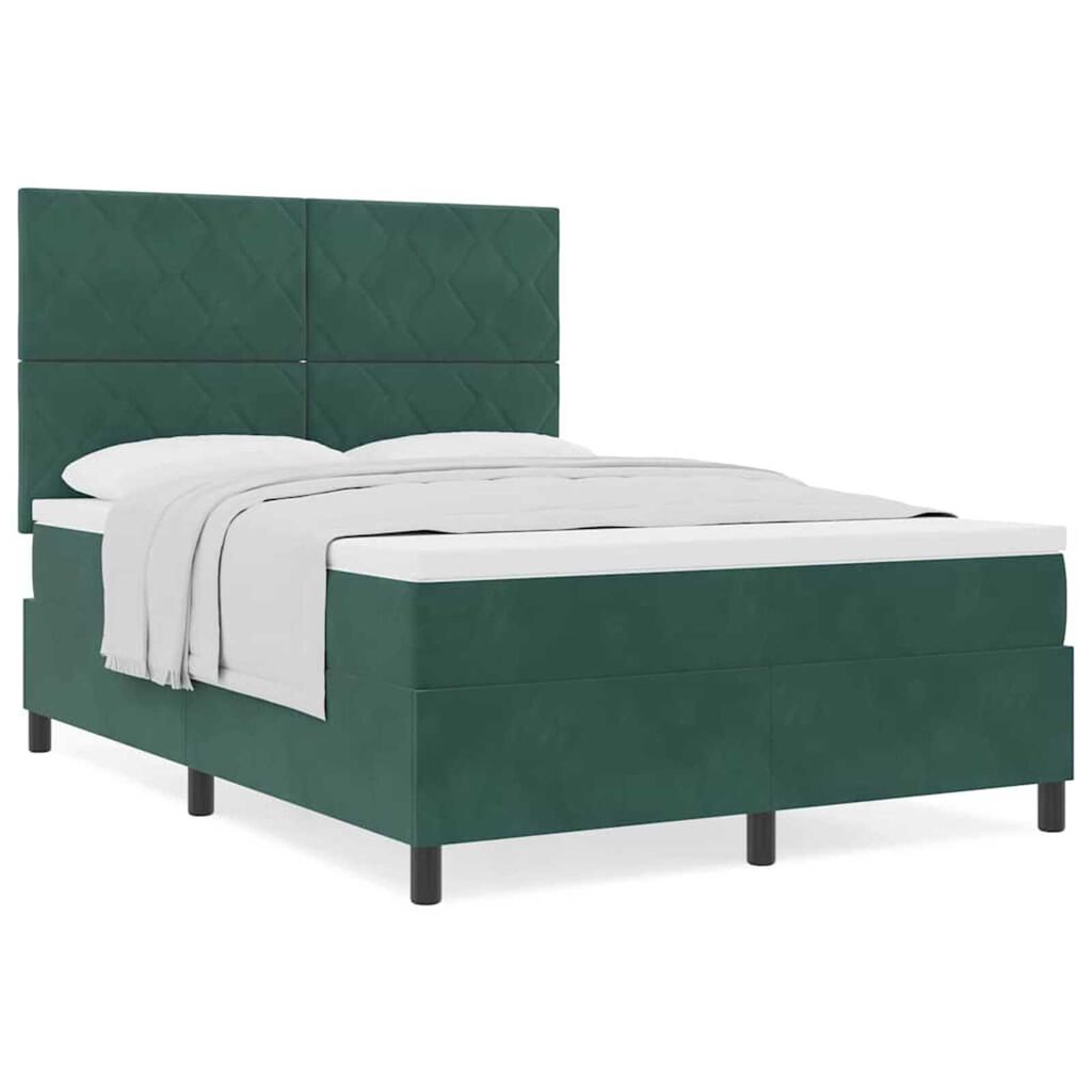 vidaXL Κρεβάτι με ελατήρια Σκούρο πράσινο 140 x 190 cm Βελούδο