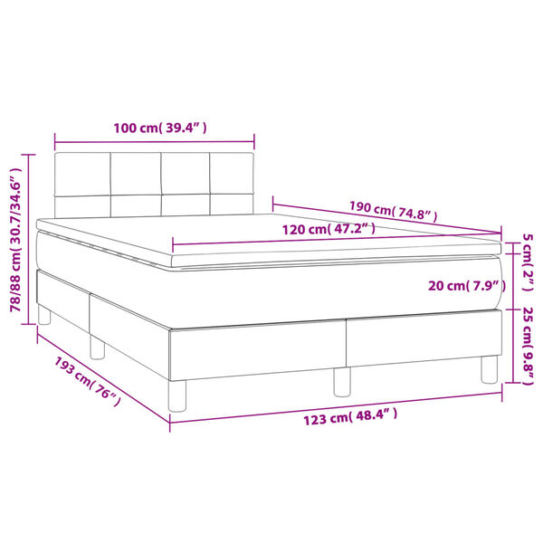 vidaXL Κρεβάτι Boxspring με Στρώμα Σκούρο Μπλε 120x190 εκ. Βελούδινο