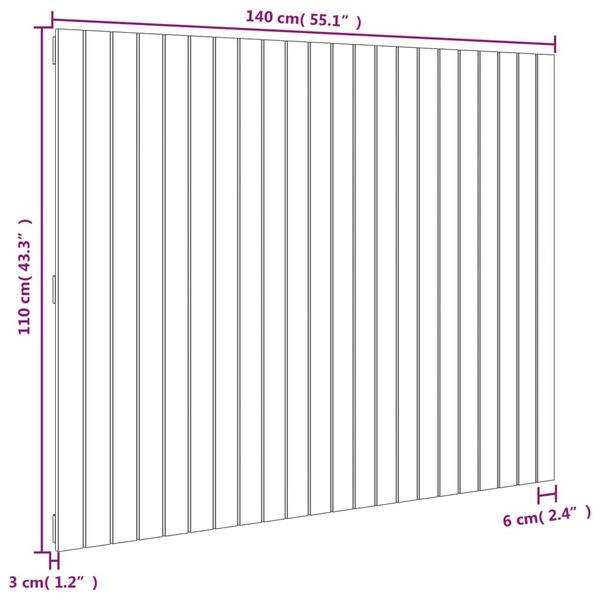 vidaXL Κεφαλάρι Τοίχου Μαύρο 140x3x110 εκ. από Μασίφ Ξύλο Πεύκου
