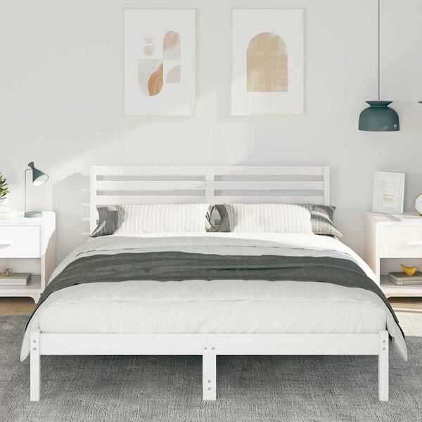 vidaXL Σκελετός Κρεβατιού Λευκό 150 x 200 cm Μασίφ ξύλο πεύκου