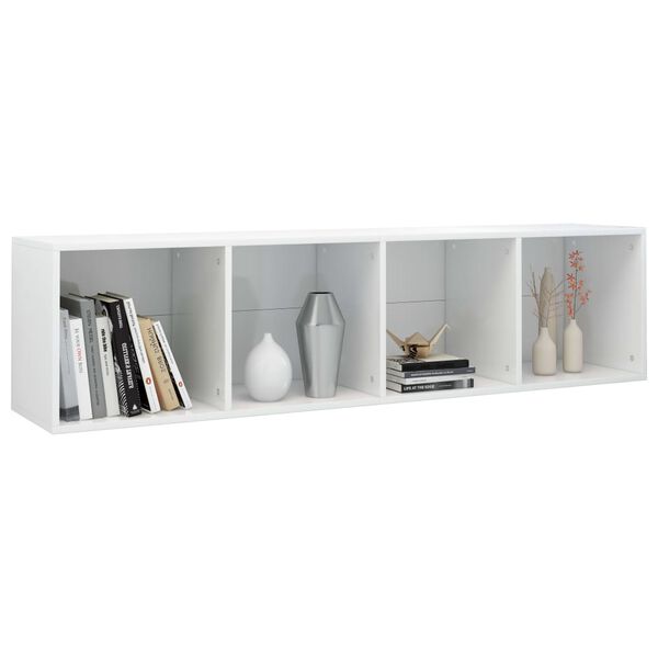 vidaXL Βιβλιοθήκη/Έπιπλο TV Γυαλιστερό Λευκό 36x30x143 εκ. Επεξ. Ξύλο
