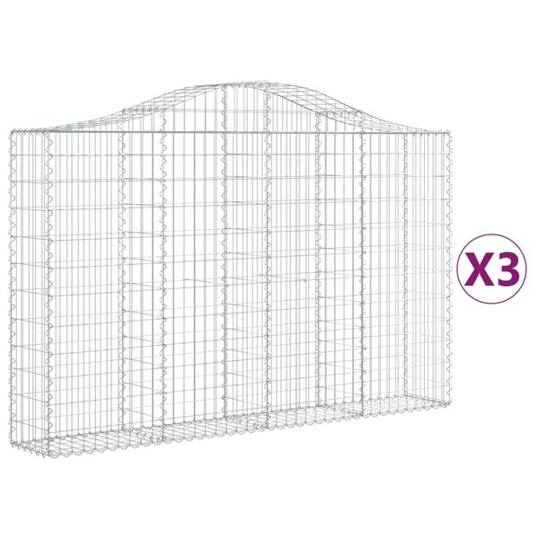 vidaXL Συρματοκιβώτια Τοξωτά 3 τεμ. 200x30x120/140 εκ. Γαλβαν. Ατσάλι