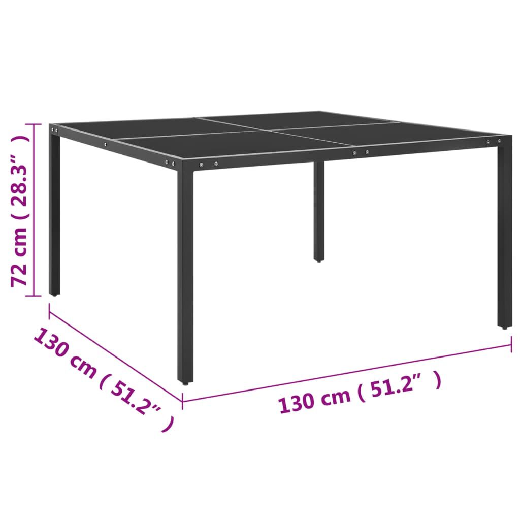 vidaXL Τραπέζι Κήπου Ανθρακί 130 x 130 x 72 εκ. από Γυαλί και Ατσάλι