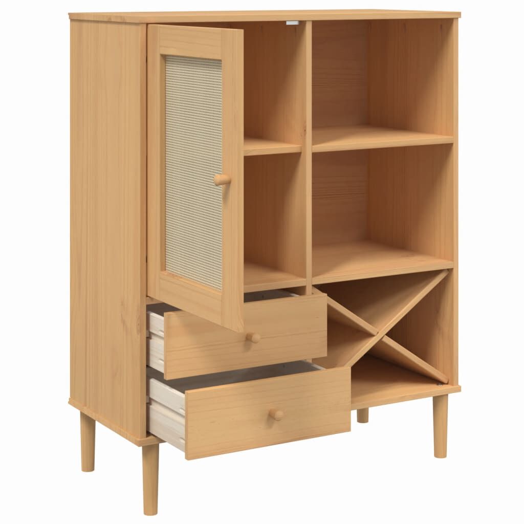 vidaXL Ντουλάπι Ψηλό SENJA Καφέ/Ρατάν 90x40x112 εκ. Μασίφ Ξύλο Πεύκου