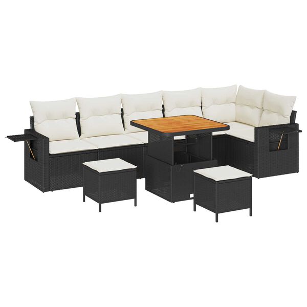 vidaXL Σετ Καναπέ Κήπου Ρυθμιζόμενο ύψος 9 pcs Μαύρο συνθετικό ρατάν