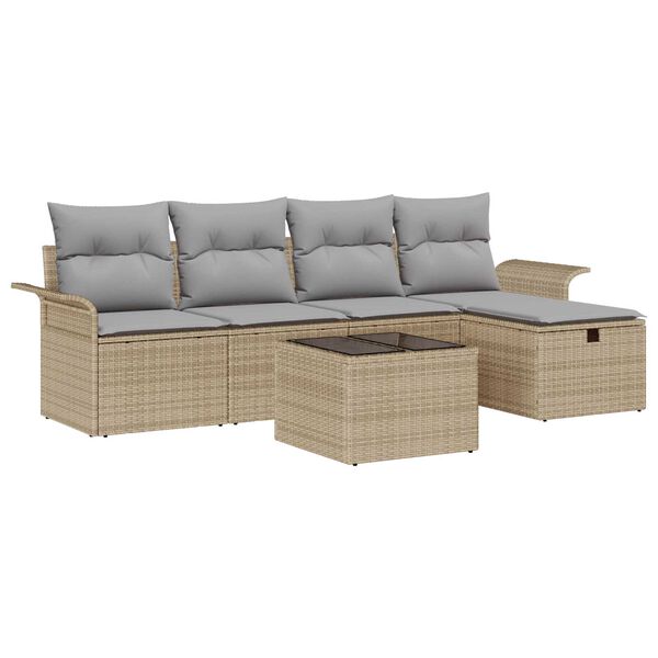 vidaXL Σετ Καναπέ Κήπου με μαξιλάρι 6 pcs Μπεζ Πολυ ράταν