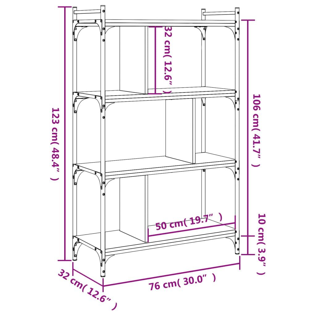 vidaXL Βιβλιοθήκη 4 Επιπέδων Γκρι Sonoma 76 x 32 x 123 εκ. Επεξ. Ξύλο