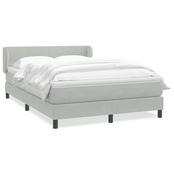 vidaXL Κρεβάτι Boxspring με Στρώμα Ανοιχτό Γκρι 140x210 εκ. Βελούδινο