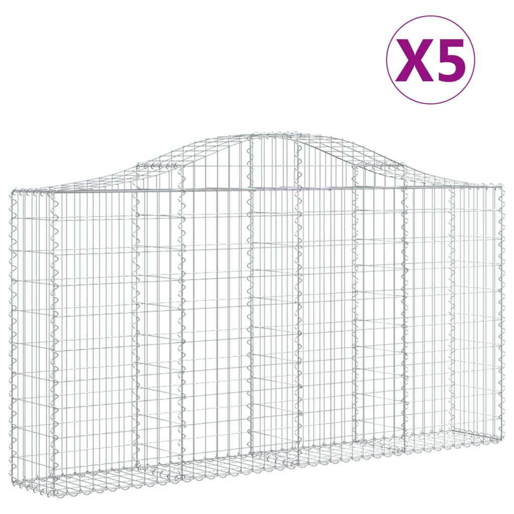 vidaXL Συρματοκιβώτια Τοξωτά 5 τεμ. 200x30x100/120 εκ. Γαλβαν. Ατσάλι
