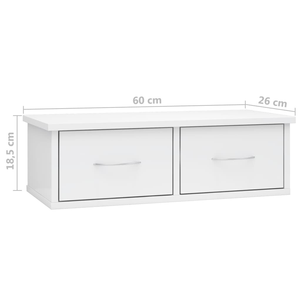 vidaXL Ράφι Τοίχου με Συρτάρια Γυαλ. Λευκό 60x26x18,5 εκ. Επεξ. Ξύλο