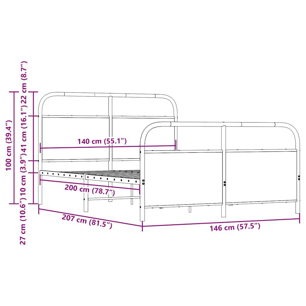 vidaXL Σκελετός Κρεβ. Χωρίς Στρώμα Sonoma Δρυς 140x200 εκ. Μεταλλικό