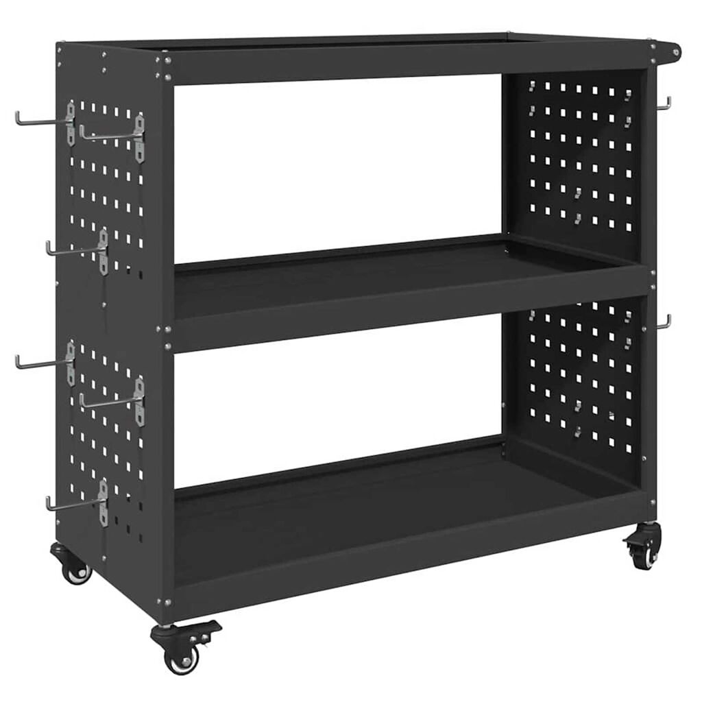 vidaXL Καρότσι εργαλείων με ράφι Μαύρο 75 x 35 x 73 εκ. Κρύα χάλυβας