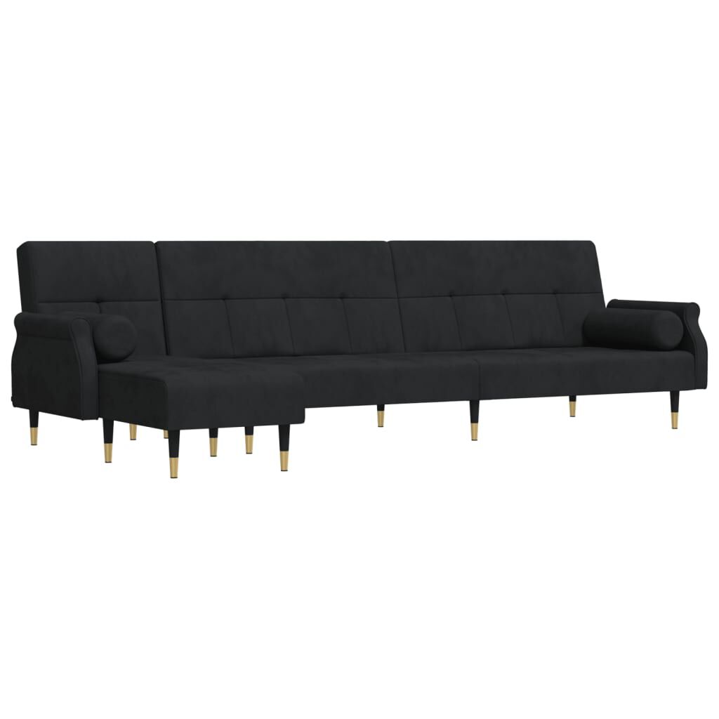 vidaXL Καναπές Κρεβάτι Γωνιακός Μαύρος 271 x 140 x 70 εκ. Βελούδινος