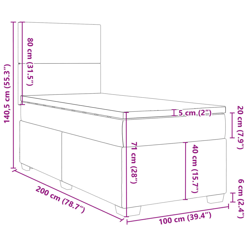 vidaXL Κρεβάτι Boxspring με Στρώμα Μαύρο 100x200 εκ. Βελούδινο