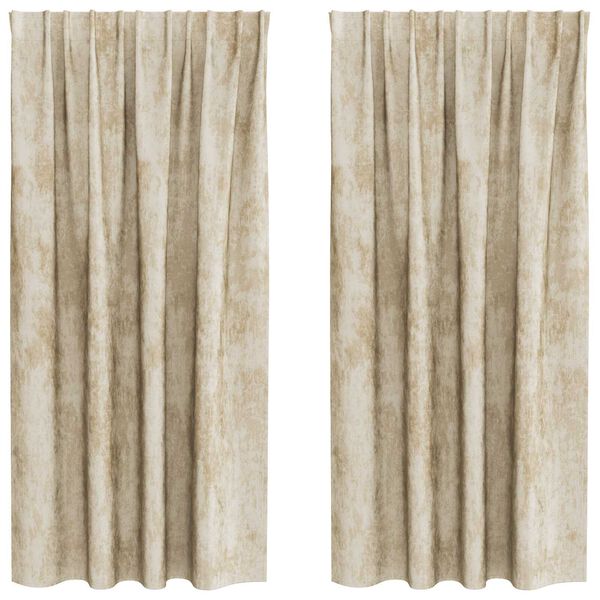 vidaXL Κουρτίνα με κουρτίνες 2 pcs Κρεμ 175 x 140 εκ. Βελούδο